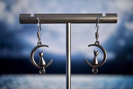 Cat and Moon Clip On Earrings