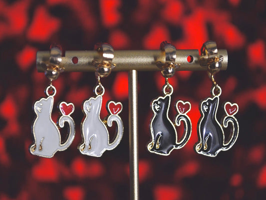 Cat Hearts Clip On Earrings