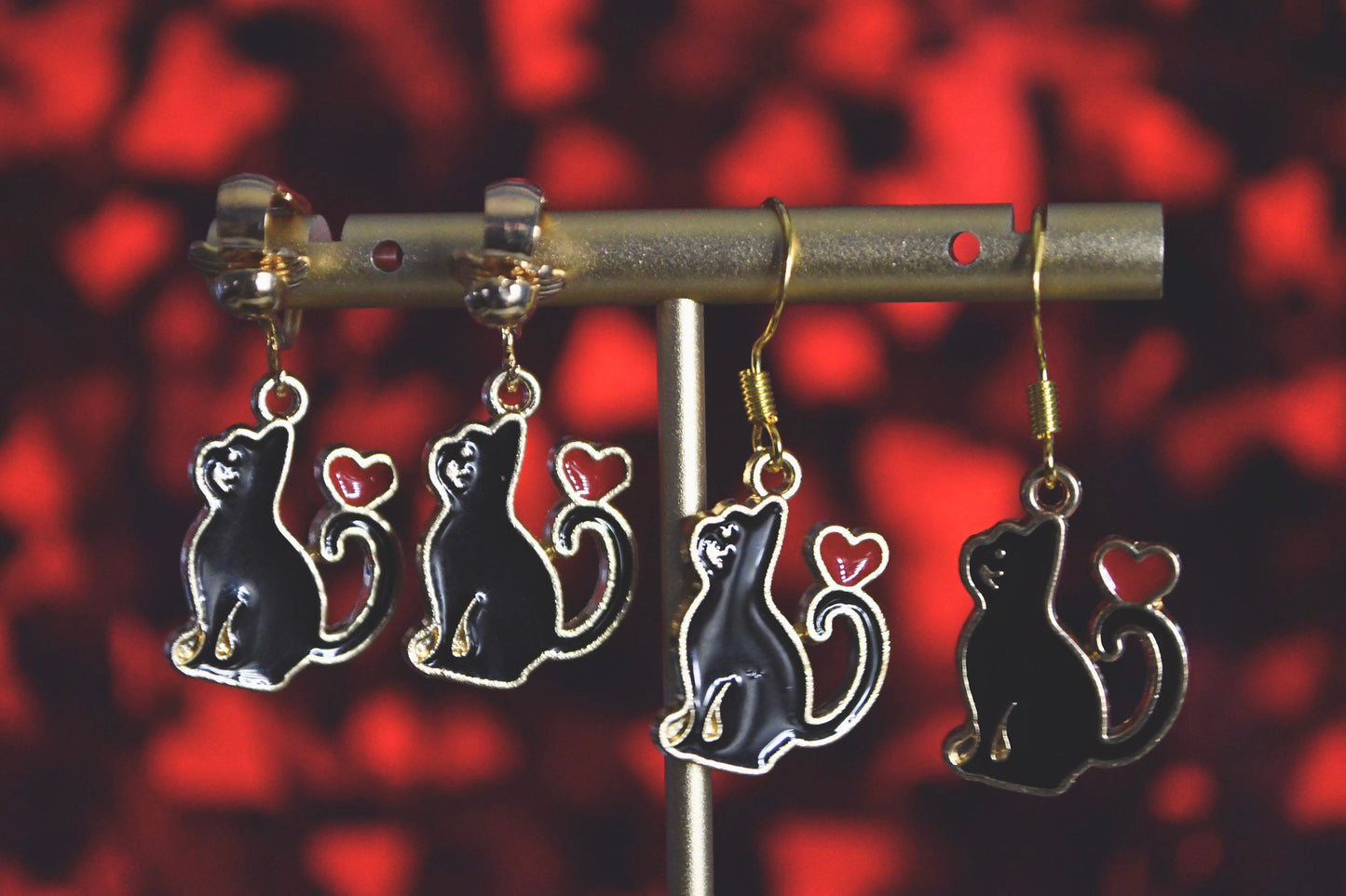 Cat Hearts Clip On Earrings