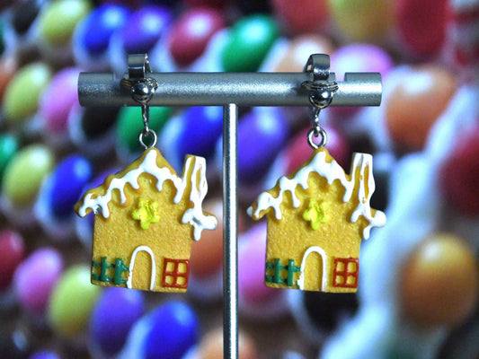 Gingerbread House Clip On Earrings