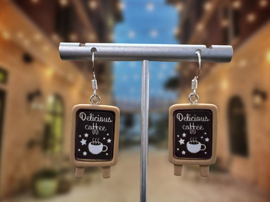 Coffee Shop Sign Clip On Earrings