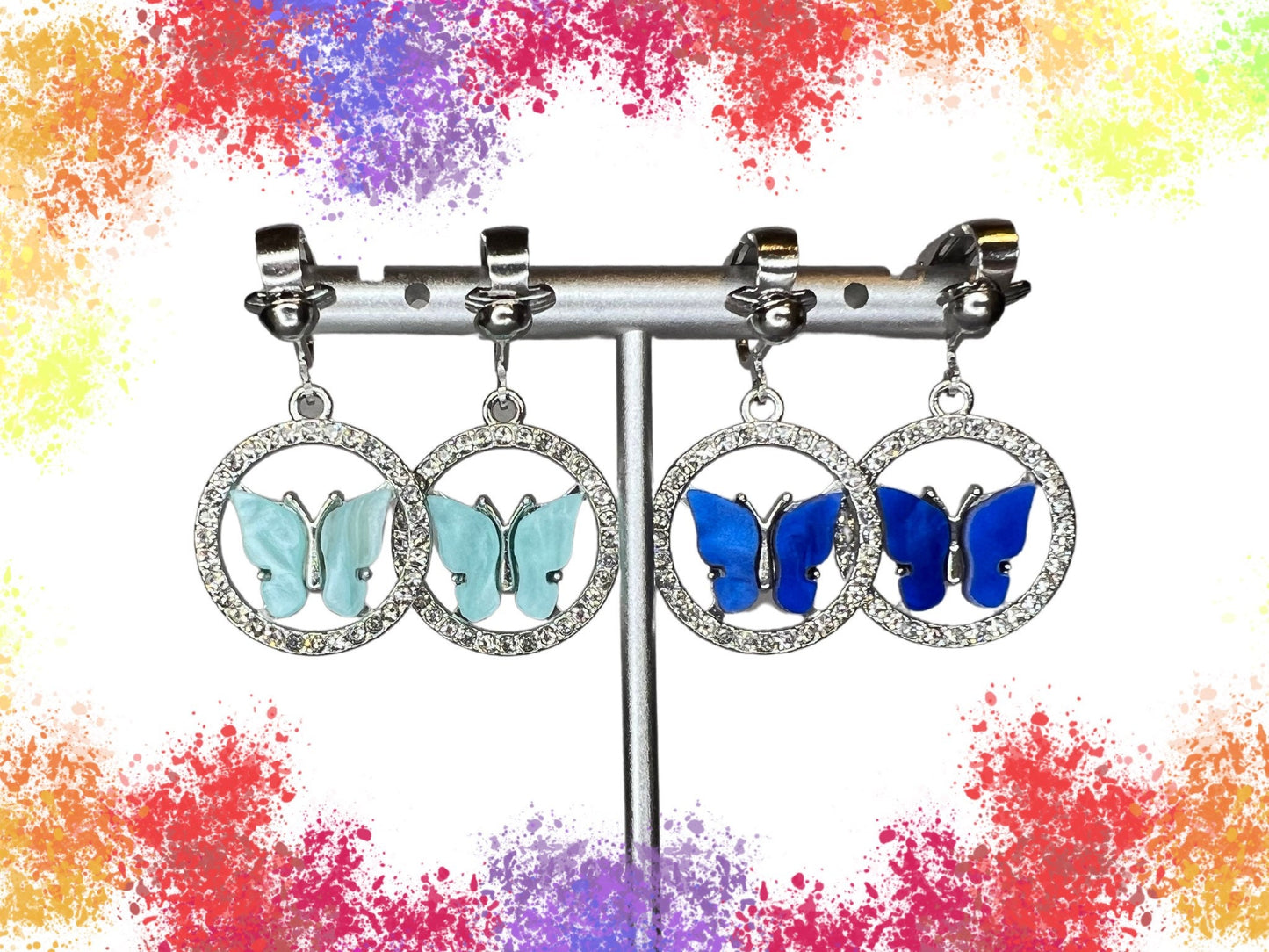 Butterfly Rhinestone Clip On Earrings