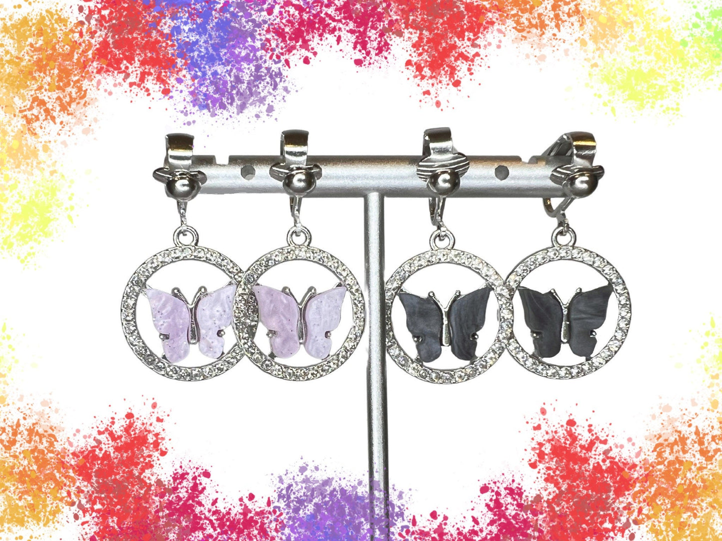 Butterfly Rhinestone Clip On Earrings