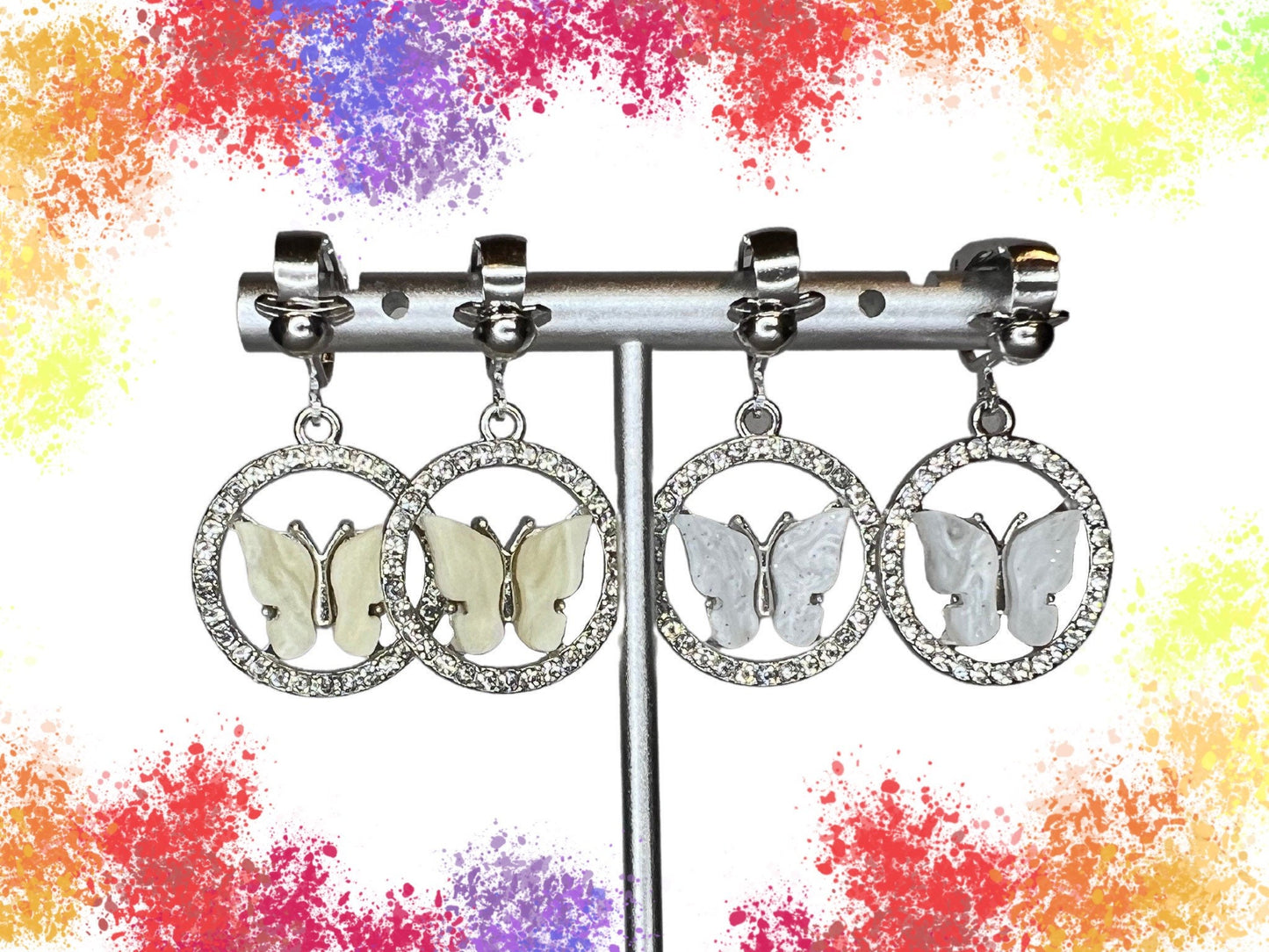 Butterfly Rhinestone Clip On Earrings