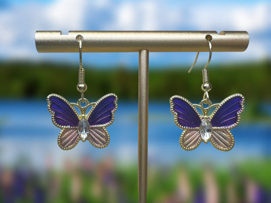 Butterfly Purple Gem Clip On Earrings