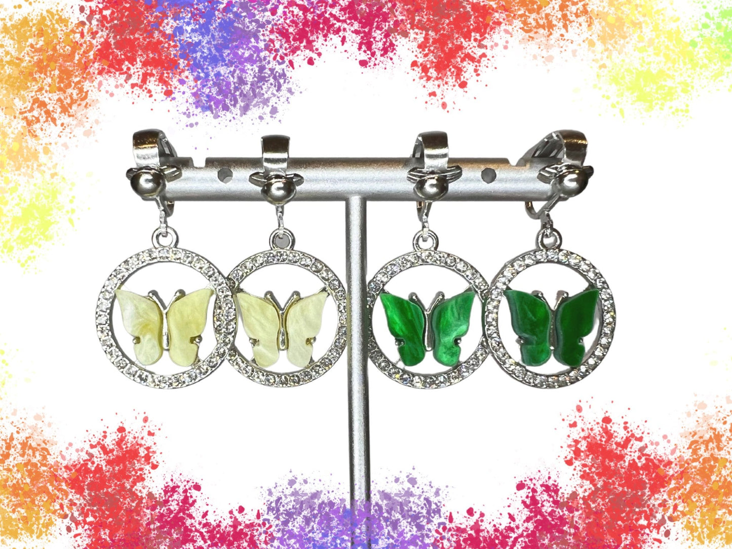 Butterfly Rhinestone Clip On Earrings