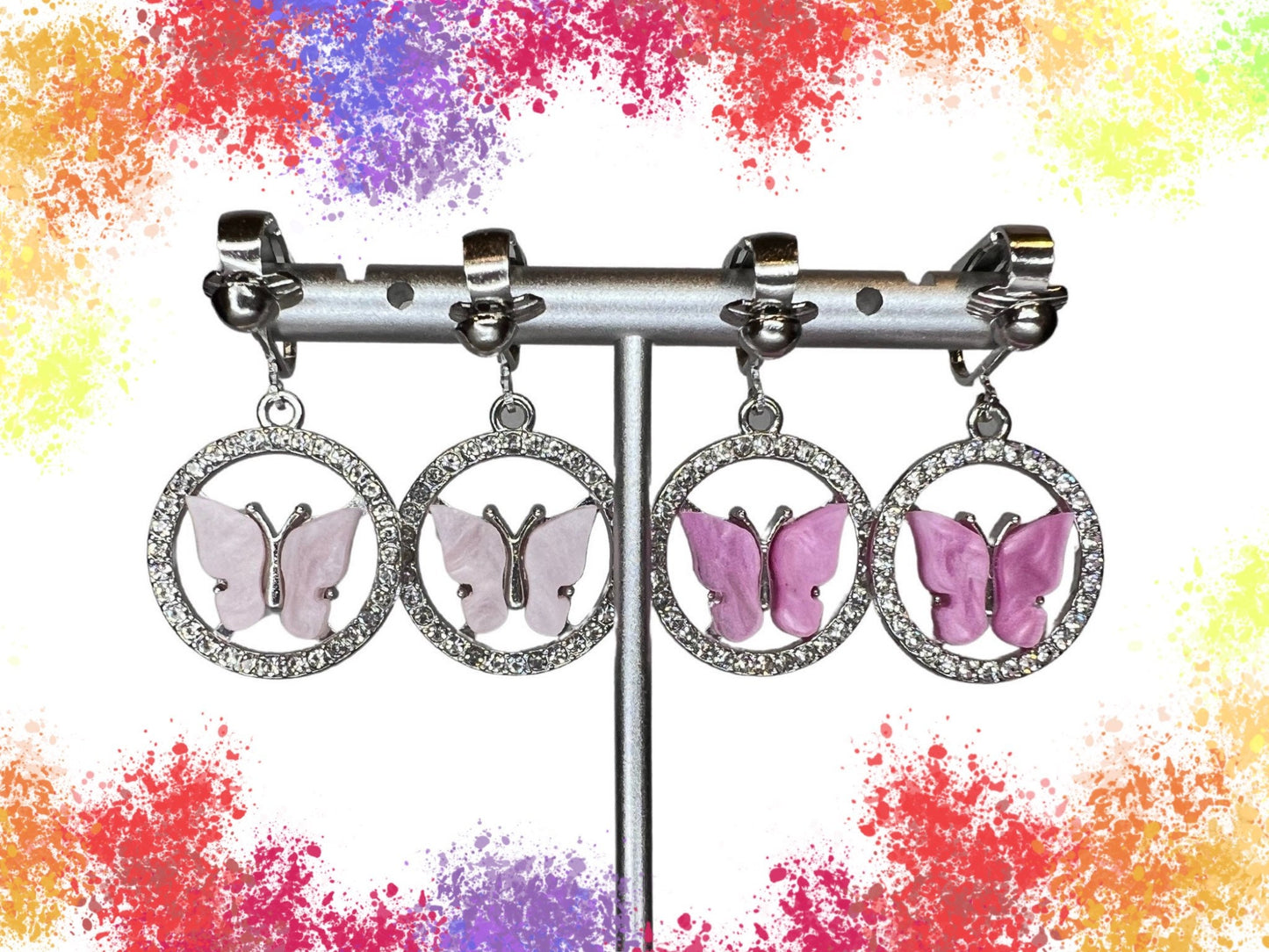 Butterfly Rhinestone Clip On Earrings