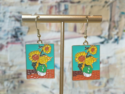 Sunflower Art Clip On Earrings
