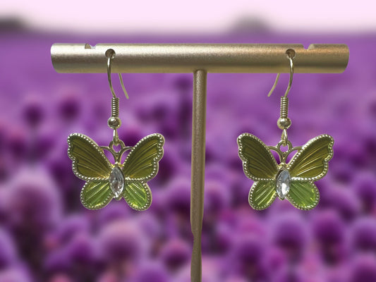 Butterfly Green Gem Clip On Earrings