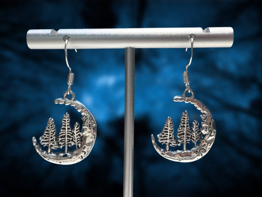 Moon and Trees Clip On Earrings