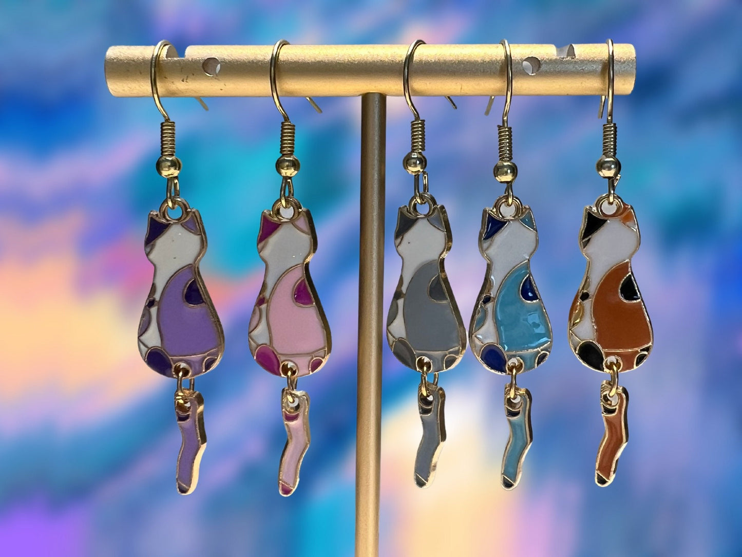 Cat Dangle Clip On Earrings