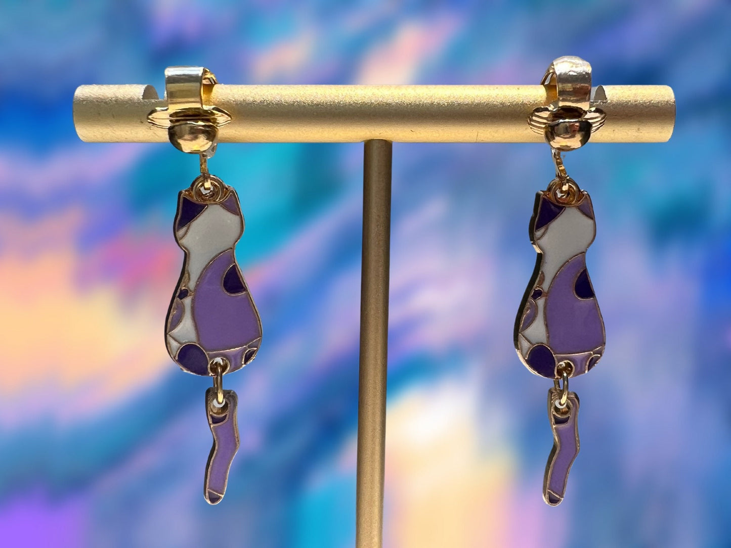 Cat Dangle Clip On Earrings