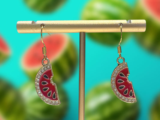 Watermelon Slices Jeweled Clip On Earrings
