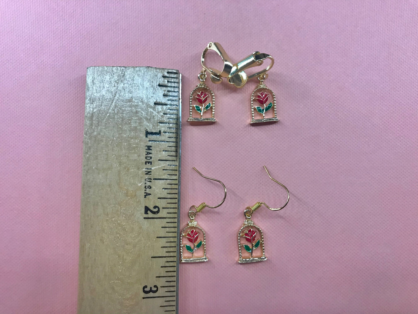Rose Caged Clip On Earrings