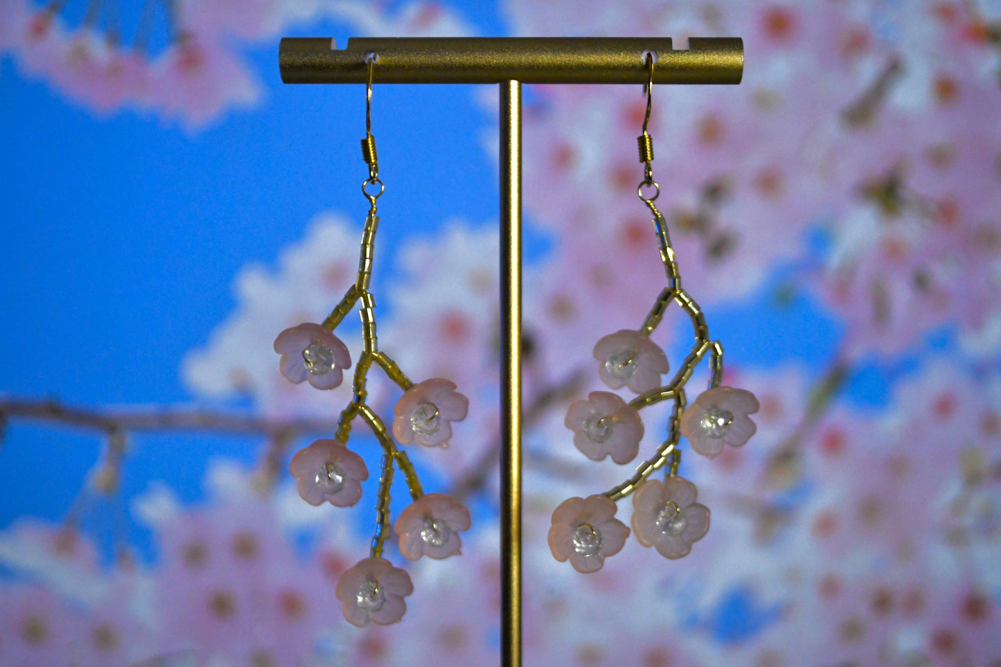 Cherry Blossom Branch Clip On Earrings