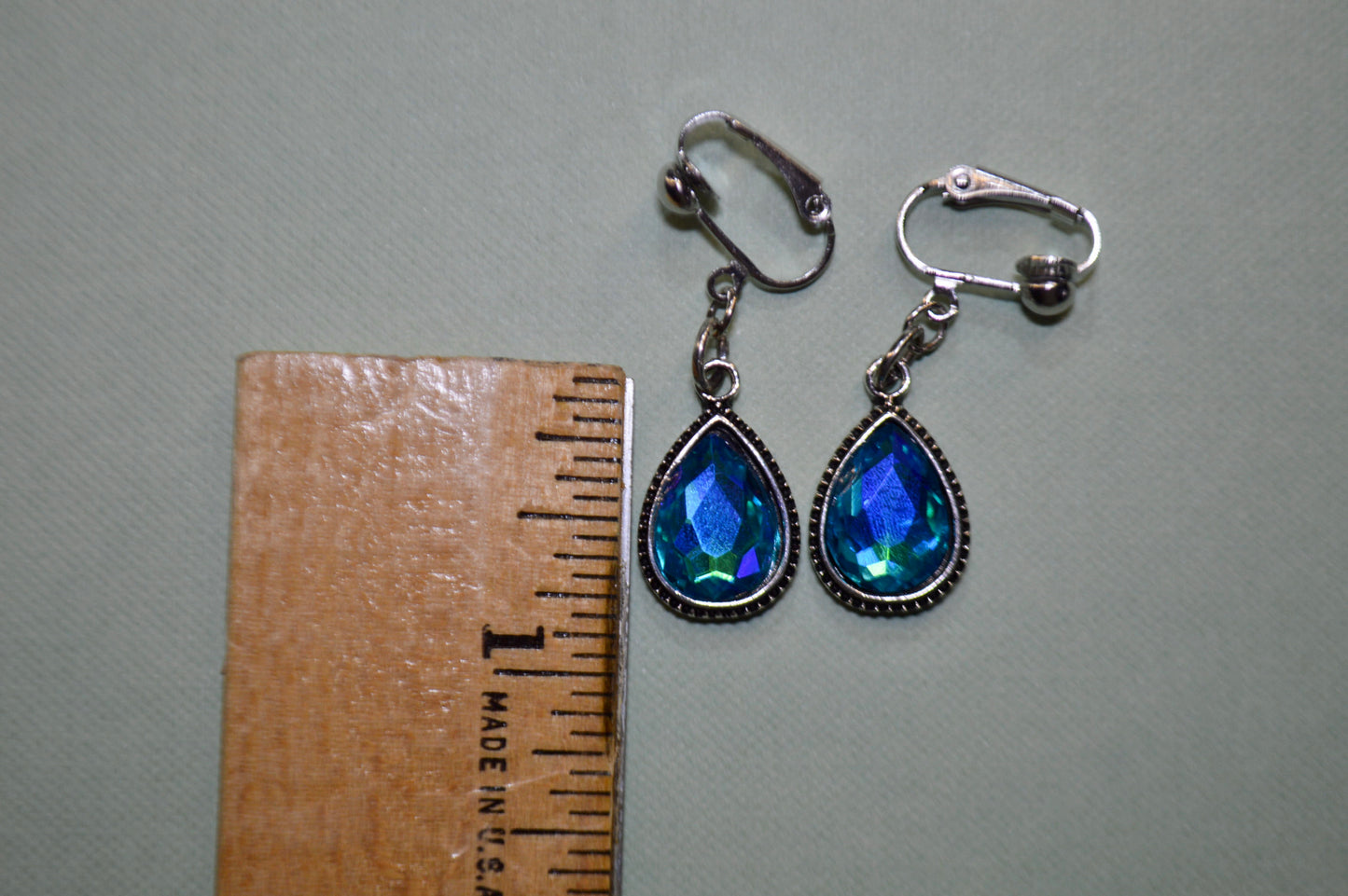 Iridescent Blue Clip On Earrings