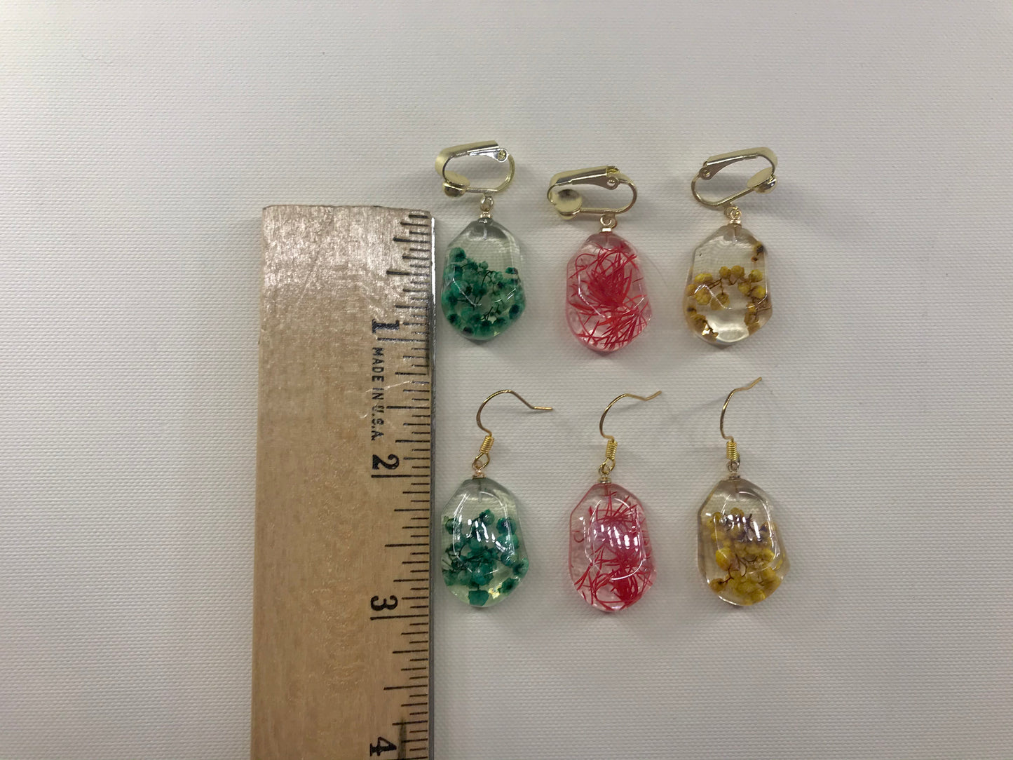 Yellow Clear Resin Flower Clip On Earrings