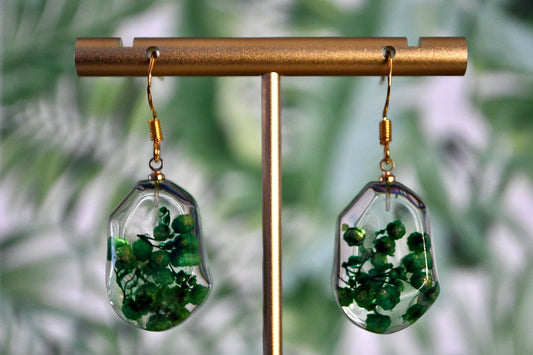 Green Clear Resin Flower Clip On Earrings