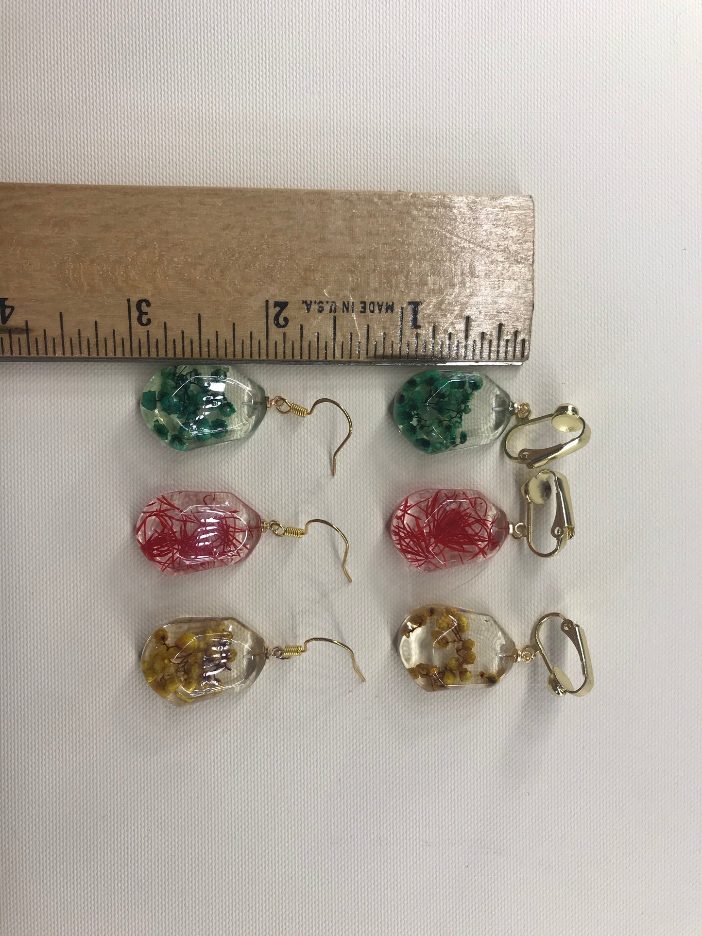 Yellow Clear Resin Flower Clip On Earrings