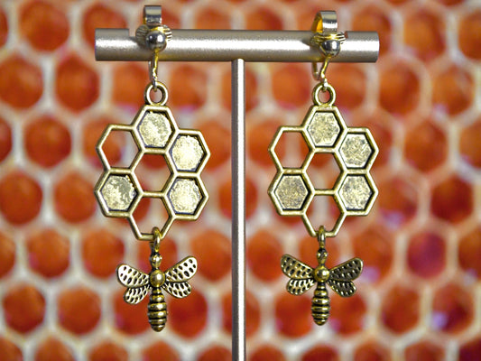 Bee and Hive Clip On Earrings
