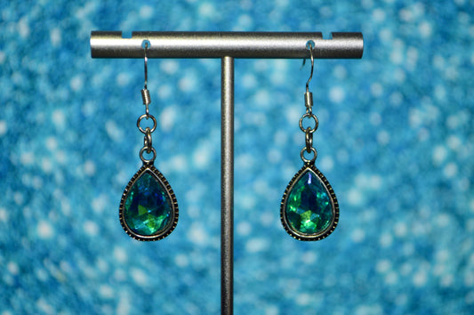 Iridescent Blue Clip On Earrings