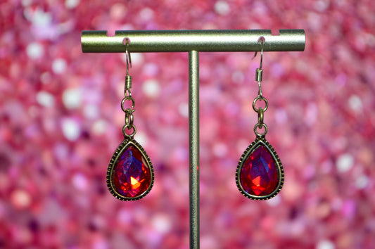 Iridescent Red Clip On Earrings