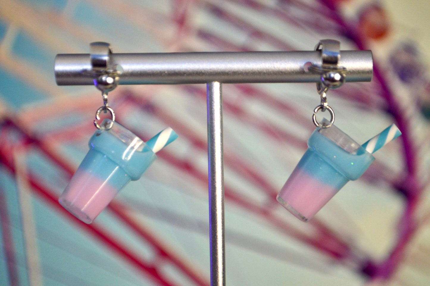 Fun Ombré Drink Charms Clip On Earrings