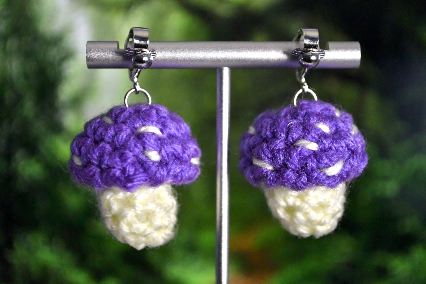 Mushroom Customizable Crochet Clip On Earrings-MADE TO ORDER