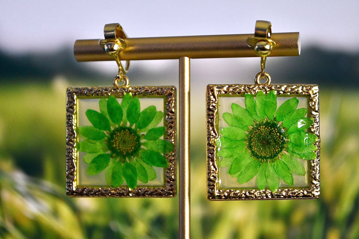 Flower Frame Real Clip On Earrings