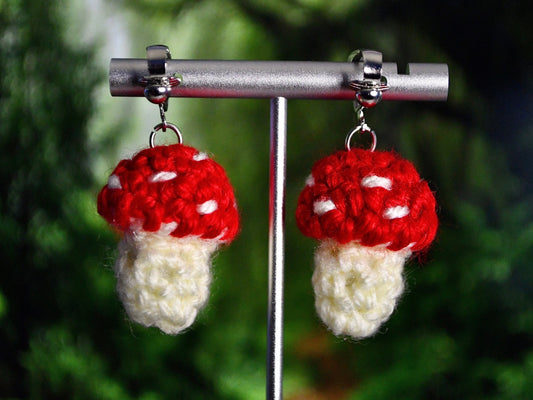 Mushroom Customizable Crochet Clip On Earrings-MADE TO ORDER
