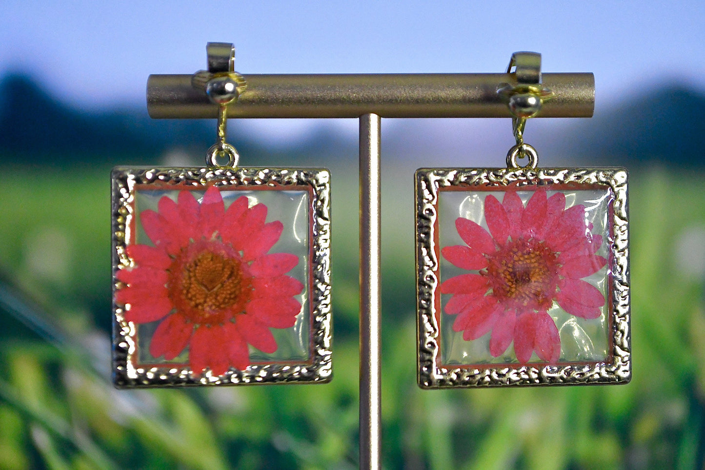 Flower Frame Real Clip On Earrings