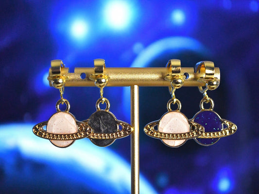 Saturn Planet Diamond Clip On Earrings