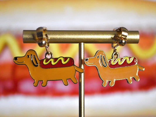 Hot Dog Clip On Earrings