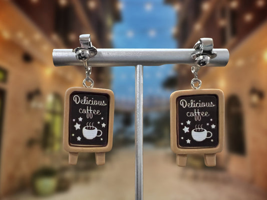 Coffee Shop Sign Clip On Earrings