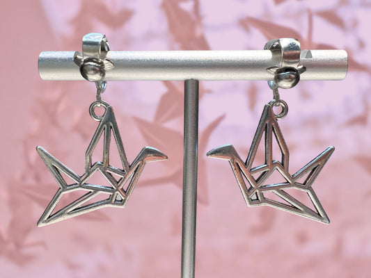 Origami Crane Clip On Earrings