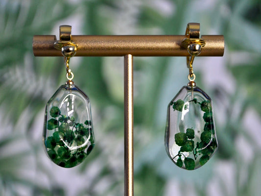 Green Clear Resin Flower Clip On Earrings