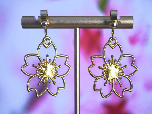 Sakura Flower Clip On Earrings