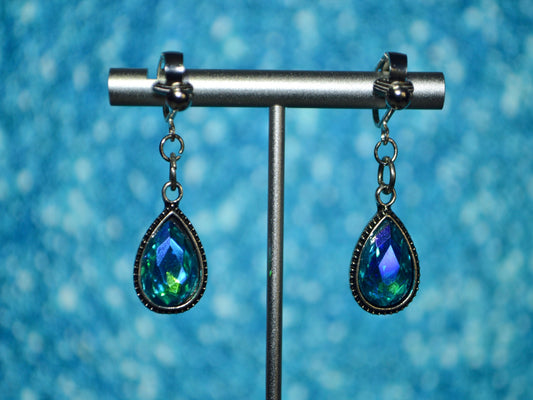 Iridescent Blue Clip On Earrings