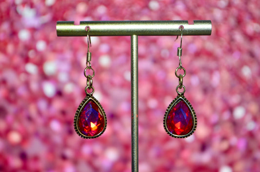 Iridescent Red Clip On Earrings