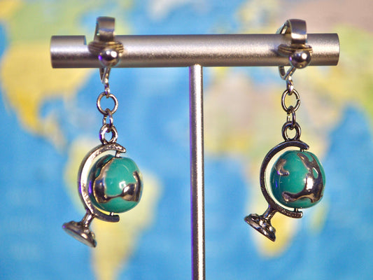 Globe Spinning Clip On Earrings
