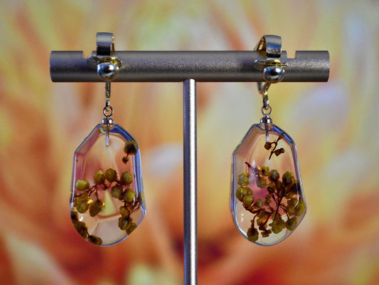 Yellow Clear Resin Flower Clip On Earrings