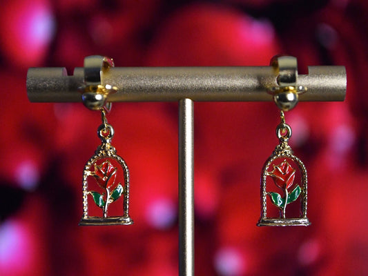 Rose Caged Clip On Earrings