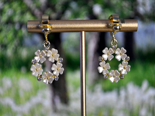 Flower Wreath Clip On Earrings
